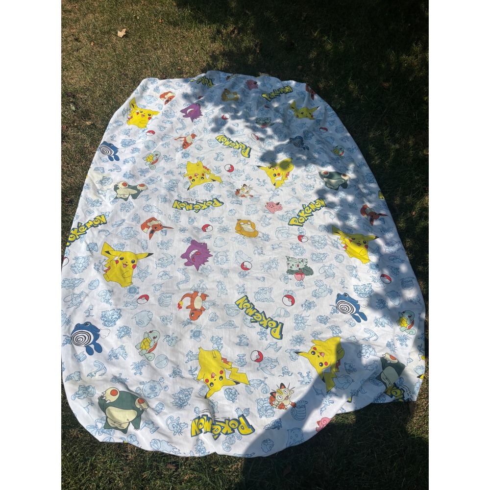 Vintage 1998 Pokemon Flat Sheet Pikachu Gengar Eevee AOP Retro 90s Bedding White